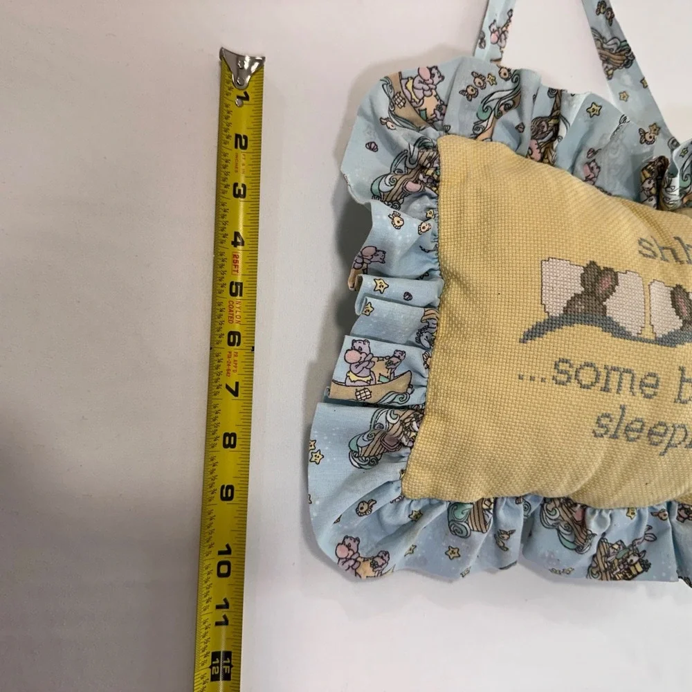 Vintage Handmade Cross Stitch Some Bunnies‎ Sleeping Hanging Pillow Cottagecore